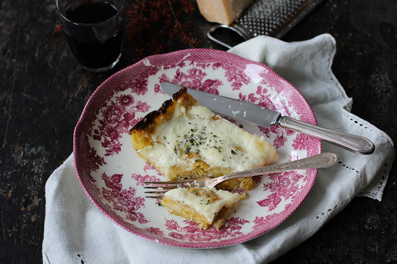 Lasagne aux poireaux et au fromage caciocavallo