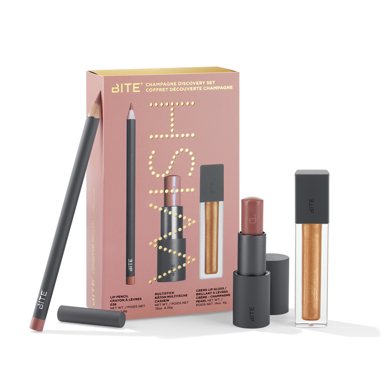 <p>Coffret découverte Champagne, <a href="https://www.sephora.com/product/champagne-discovery-lip-set-P423488?country_switch=ca&lang=en" target="_blank">Bite Beauty</a>, 39 $</p>

