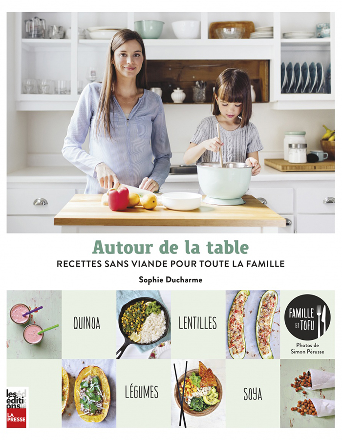<h2><strong><em>Autour de la table: recettes sans viande pour toute la famille</em>, Sophie Ducharme, Les Éditions La Presse</strong></h2>
<p>L’auteure du blogue <em>Famille et tofu</em> regroupe dans ce livre plus de 130 recettes végétariennes pour plaire à toute la famille, du déjeuner au dessert. Les plats sont joliment photographiés par son conjoint, Simon Pérusse.</p>
