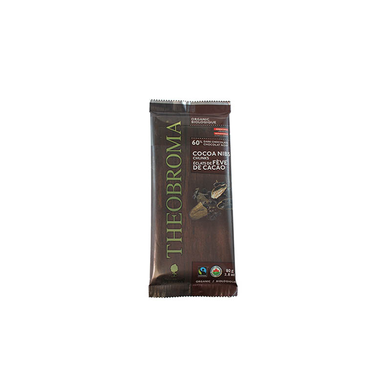 <h2>Tablette de chocolat noir à 60 % éclats de fèves de cacao, <a href="http://theobromachocolat.com/boutique/tablette-de-chocolat-noir-60-eclats-de-feves-de-cacao" target="_blank">Theobroma</a>, 4,49 $</h2>
