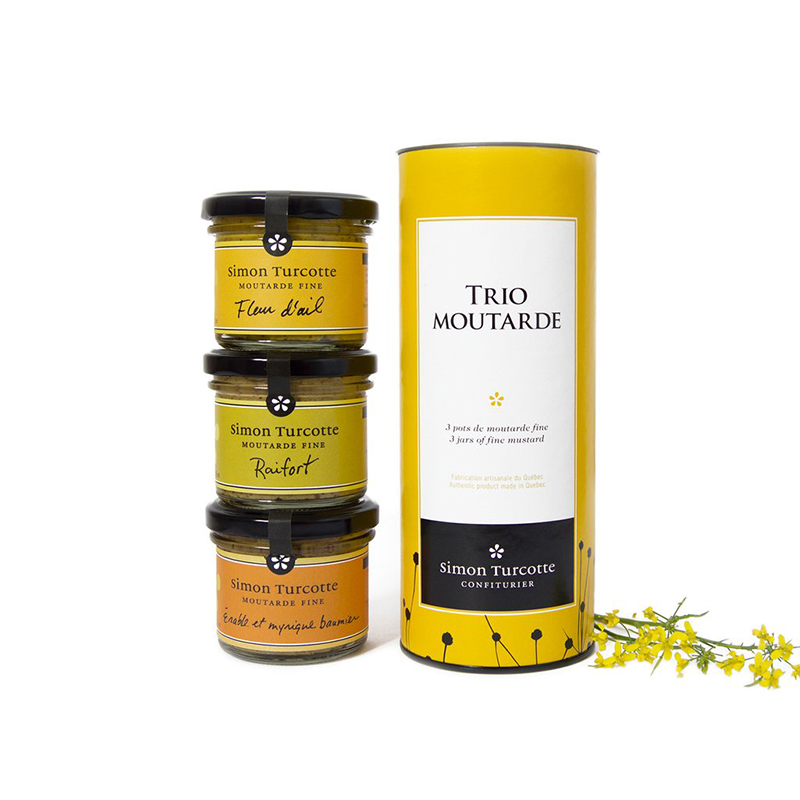 <h2>Trio de moutardes fines, <a href="https://boutiquesimonturcotte.com/products/1-trio-moutardes-fines" target="_blank">Simon Turcotte Confiturier</a>, 21 $</h2>
