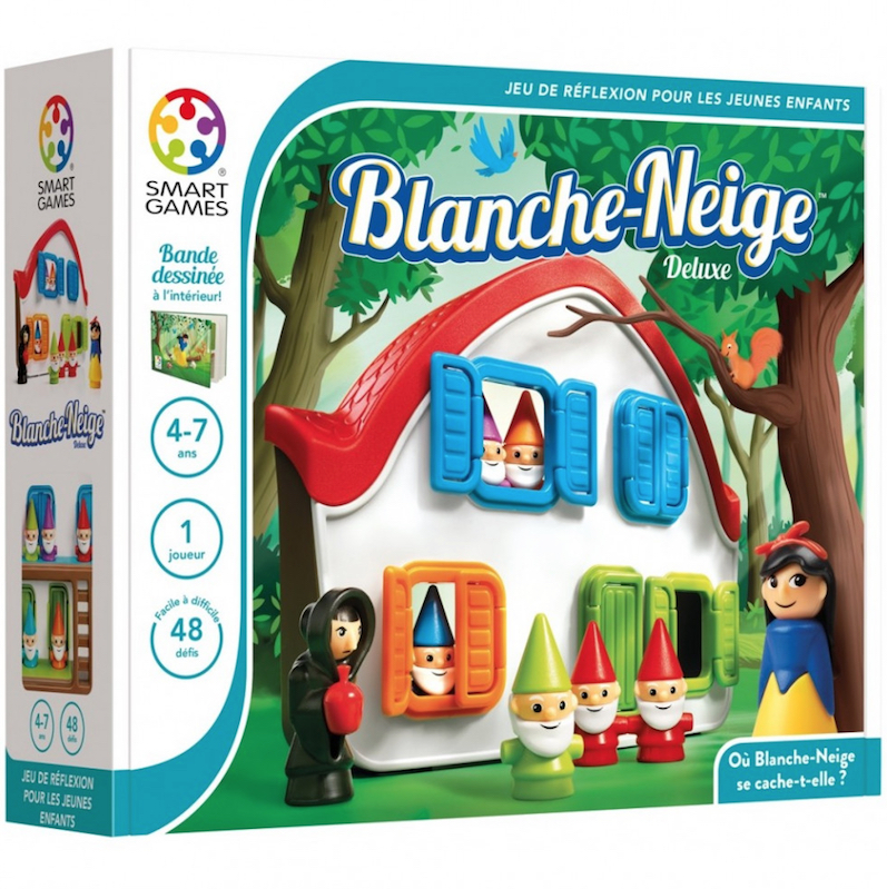 <p>Jeu <em>Blanche-Neige Deluxe</em>, Smart Games, <a href="http://ojeux.ca/boutique/fr/smart-games/blanche-neige-deluxe-p1493/">Ojeux</a>, 39,99 $</p>
