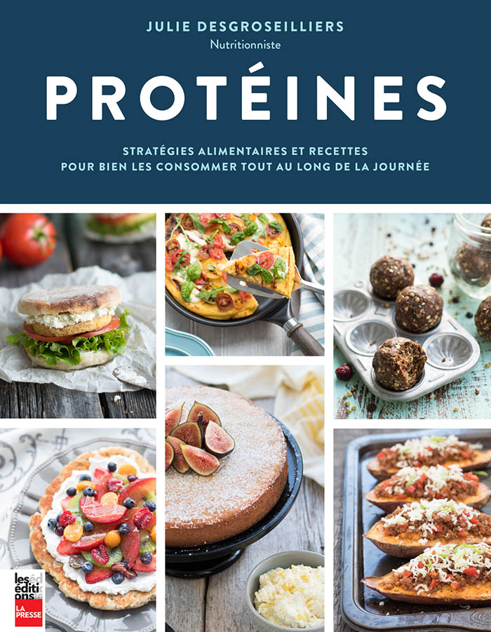 <h2><strong><em>Protéines</em>, Julie DesGroseilliers, Les Éditions La Press</strong>e</h2>
<p>La nutritionniste Julie DesGroseilliers a écrit un ouvrage à mi-chemin entre le guide de nutrition et le livre de recettes. Ses missions: nous inciter, par de succulentes recettes, à mieux répartir notre apport en protéines tout au long de la journée et à manger plus de protéines végétales.</p>
