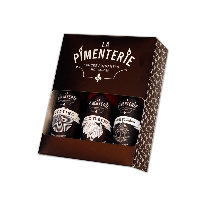<p>Trio de sauces piquantes, <a href="https://davevincebbq.com/boutique/fr/la-pimenterie/la-pimenterie-ensemble-cadeau-p308/?search=La%20Pimenterie&description=1" target="_blank" rel="noopener">La Pimenterie</a>, 29,95 $</p>
