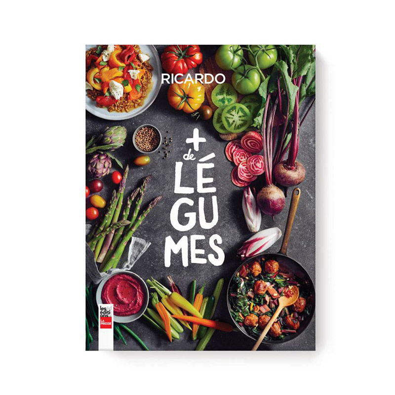 <p>Livre de recettes <em>Plus de légumes</em>, Ricardo, Les éditions La Presse, <a href="https://boutique.ricardocuisine.com/fr/livre-plus-de-legumes-ricardo.html" target="_blank" rel="noopener">Boutique Ricardo</a>, 39,95 $</p>
